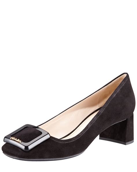 prada suede block heel pumps|prada high heels.